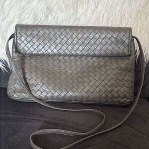 Saks Fifth Avenue Vintage Gray Woven Leather Shoulder Bag